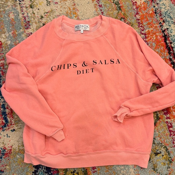 Wildfox Chips and Salsa Diet Pink Crew Neck Sweater S - Picture 4 of 6